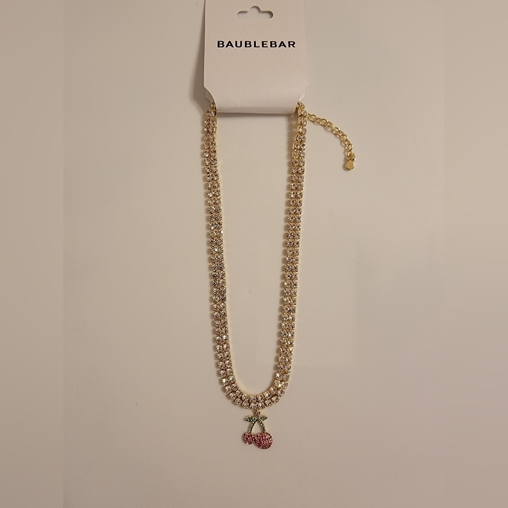 NWT Baublebar Cubic Zirconia / Pave Necklace with Cherry Pendant